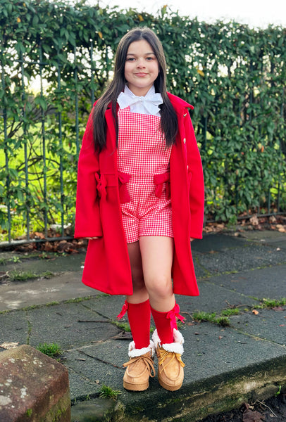 Red Orella Playsuit & Shirt (Darker Bow)