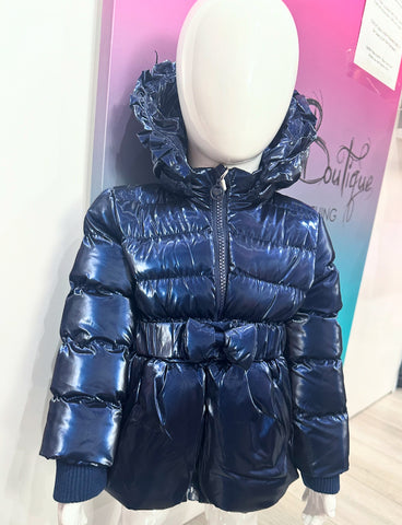 Navy Aranza Bow Belted Coat