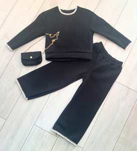 Black Selene Pants Set with Bag