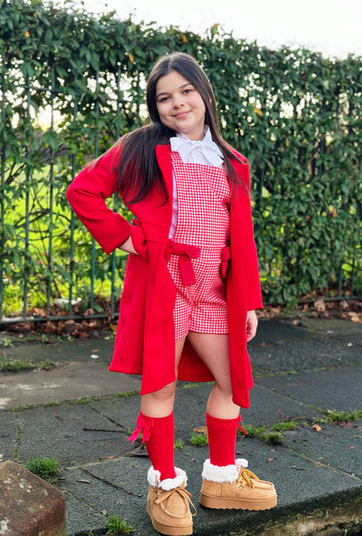 Red Orella Playsuit & Shirt (Darker Bow)