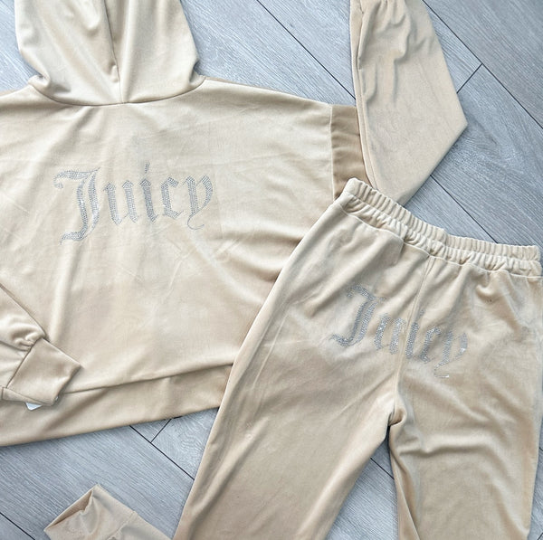 Teenage/Ladies Beige Juicy Studded Tracksuit