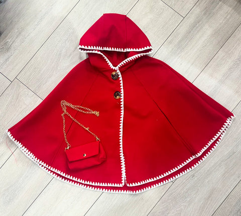 Red Eloise Bow Back Poncho with Bag