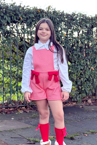 Red Orella Playsuit & Shirt (Darker Bow)