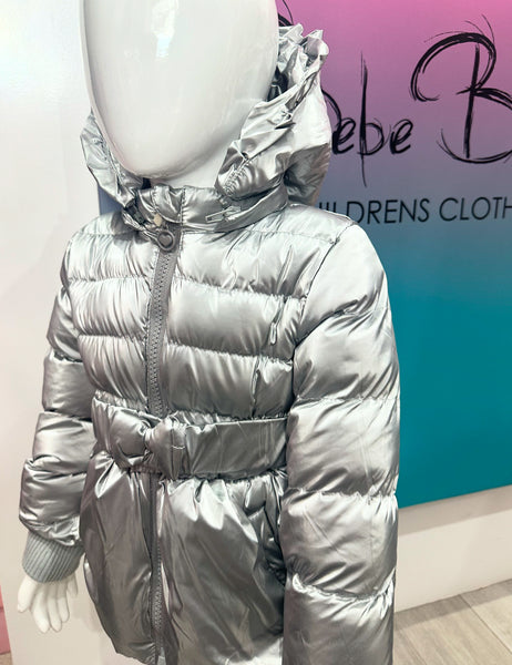 Silver Aranza Bow Belted Coat