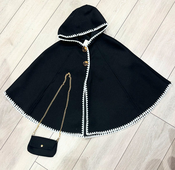 Black Eloise Bow Back Poncho with Bag