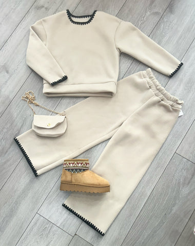 Beige Selene Pants Set with Bag