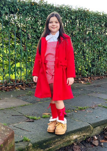 Red Orella Playsuit & Shirt (Darker Bow)