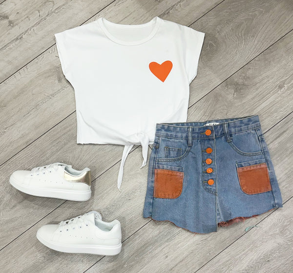 Orange Zahara Denim Skort Set