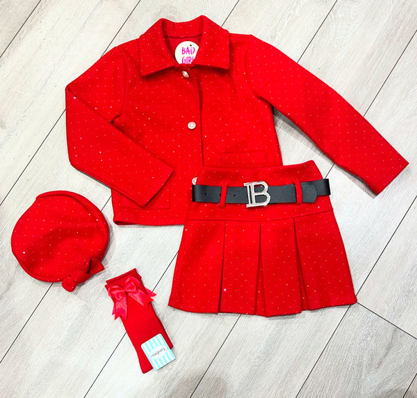 Red Chaya 3 Piece Skirt Set