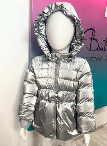 Silver Aranza Bow Belted Coat