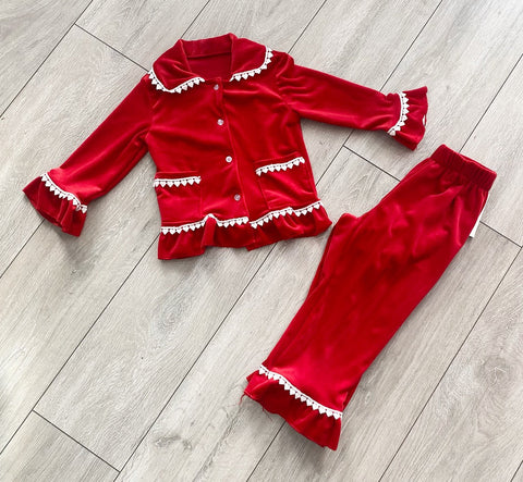 Red Velvet Frill Pyjama's NO EXCHANGE/NO RETURN